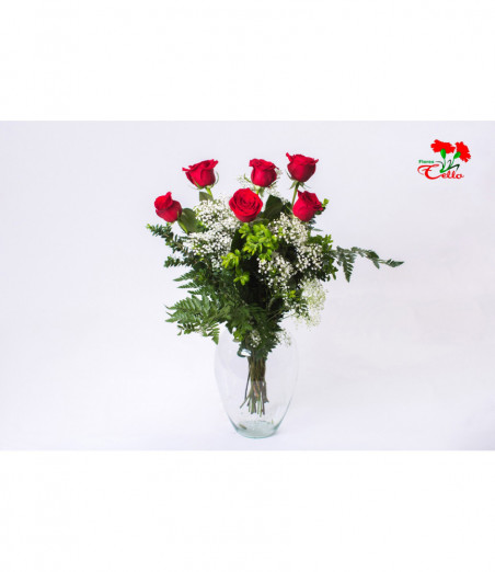 6 Rosas Rojas Tallo Corto