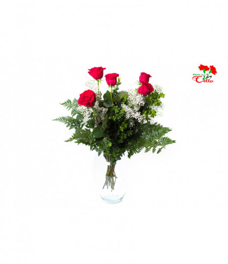 5 Rosas rojas Tallo Corto